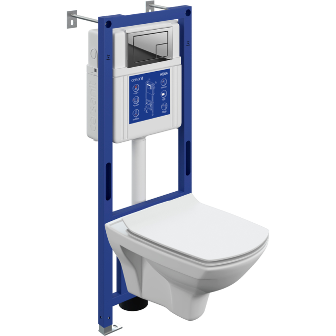 Комплект CERSANIT CARINA XL DPL EO slim инсталляция AQUA 40 SMART M кнопка CORNER пластик пластик хром